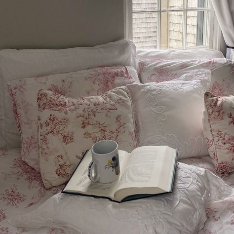 Toile Dorm Room, Pink Toile Bedding, Toile Room Ideas, Toile Bedroom Ideas, Toile Sheets, Toile Room, Charleston Bedroom, Toile Bedroom, Toile Bedding