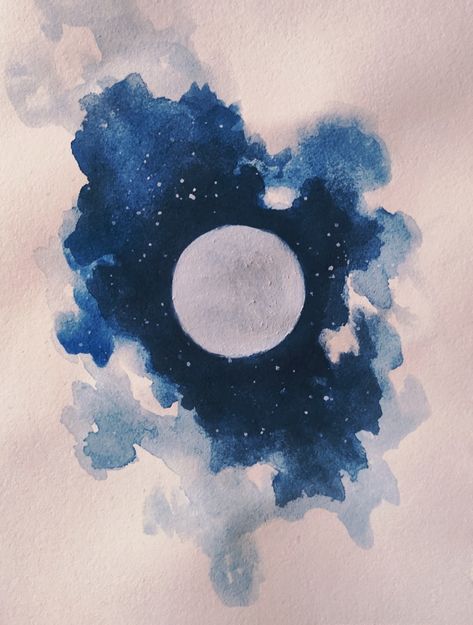 Celestial Watercolor Paintings, Stars Watercolor Painting, How To Paint Night Sky Watercolor, Starry Sky Watercolor, Night Sky Watercolor Tutorial, Moon Art Watercolor, Fireworks Watercolor Painting, Watercolour Moon Painting, Night Sky Watercolor Paintings Easy