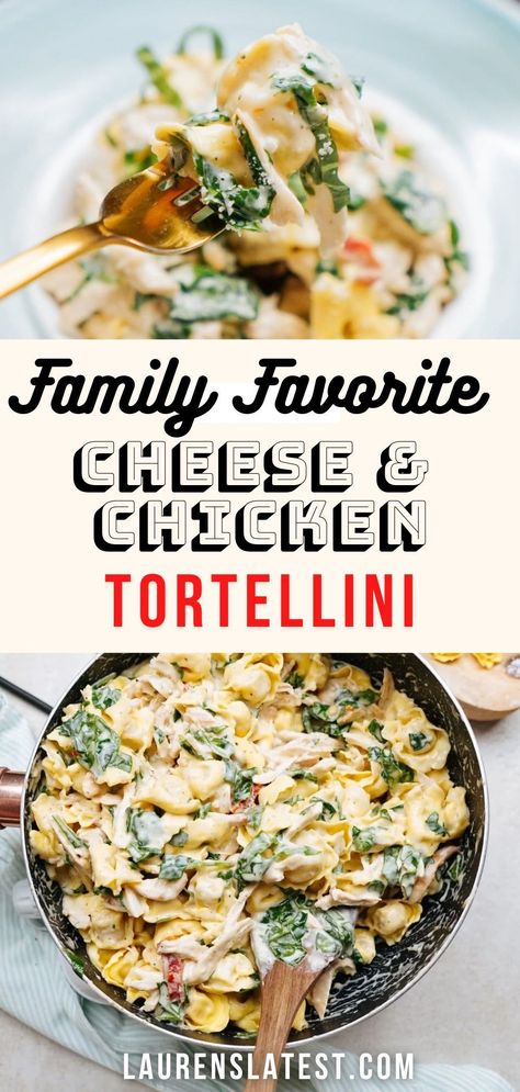 Craving a comforting, creamy pasta dish? This Cheese Tortellini with Chicken recipe is just what you need. Loaded with tender cheese tortellini, juicy shredded chicken, and a flavorful cream sauce, it’s the perfect quick dinner for busy weeknights. Plus, it’s packed with spinach and sundried tomatoes, making it a delicious meal that the whole family will love. Ready in under 30 minutes, this is sure to become a new favorite in your dinner rotation. Chicken Recipes With Tortellini, Tortellini One Pot Meals, Tortellini With Cream Sauce, Spicy Chicken Tortellini, Chicken Stuffed Tortellini Recipes, Chicken Tortalini Crockpot Recipes, Totillinie Recipes, Style It With Trix Recipes, Recipes With Frozen Tortellini