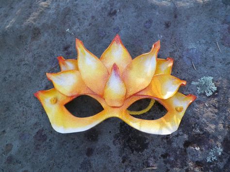 Yellow Lotus Leather Mask on Etsy, $64.00 Yellow Masquerade Mask, Masquarade Mask, Plastic Bottles Crafts, Leather Masks, Yellow Lotus, Post Apocalyptic Costume, Plague Mask, Steampunk Mask, Dragon Mask