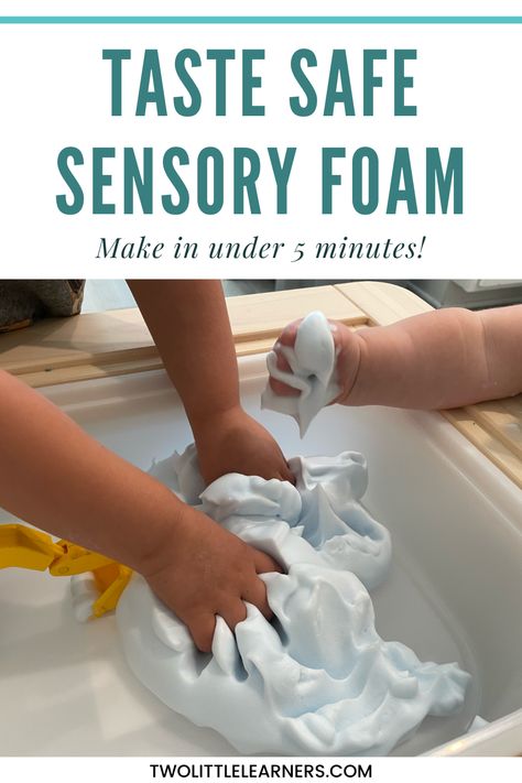 This post is all about how to make taste safe sensory play and chickpea foam for sensory bins. This sensory activity for toddlers is easy to make! Learn how to make a chickpea foam sensory bin and edible foam for babies. Find the chickpea foam recipe at twolittlelearners.com Cheerio Sand Sensory Bin, Cheerio Sensory Play, Sensory Bins Taste Safe, Chickpea Foam Play, Edible Foam For Babies, Taste Safe Foam, Toddler Safe Sensory Bins, Chickpea Sensory Play, Oatmeal Sensory Bin