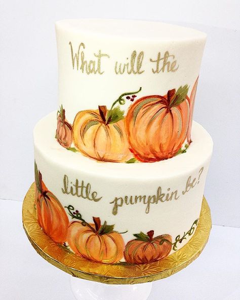 The cutest little painted pumpkin gender reveal cake! 💙🎃💗 #kelseyelizabethcakes #paintedcake #cle #cleeats #cake #cakestagram #instacake… Pumpkin Gender Reveal Cake, Fall Gender Reveal Party, Pumpkin Gender Reveal, Halloween Gender Reveal, Baby Reveal Party, Painted Pumpkin, Gender Reveal Party Decorations, Fall Cakes, Gender Reveal Decorations