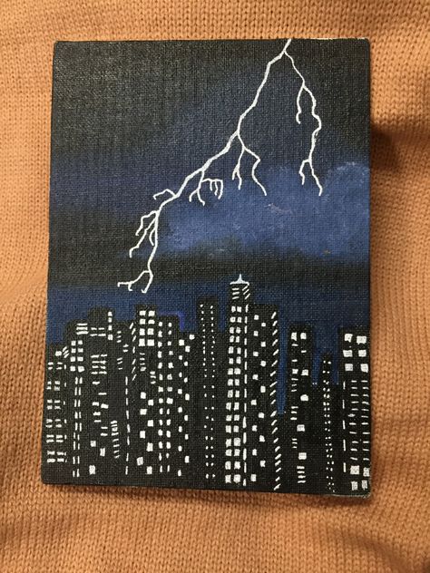 Lightning Bolt Painting Canvas Easy, Storm Canvas Painting, Night Aesthetic Painting Easy, Asethic Paintings Easy, Thunderstorm Painting Easy, Easy Lightning Painting, Lightening Painting Easy, Funky Art Easy, Lightening Painting Acrylic