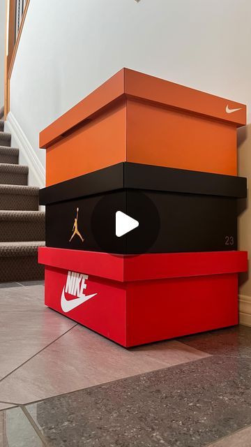 Bespoke Wood Creations on Instagram: "Custom shoebox cabinet. Featuring soft close mitred drawers. #sneakerheads #sneakerhead #customfuniture #bespoke #nike #michaeljordan #nikesoccer #woodworker #woodorganizer #solfclose #mitreddrawerfronts #shoestyle #shoeporn #shoes #shoestorage" Nike Shoebox Storage, Storing Shoes Ideas, Nike Shoe Box Storage, Nike Shoes Box, Shoe Box Ideas, Nike Shoe Box, Sneaker Room, Sneaker Storage Box, Shoe Box Diy