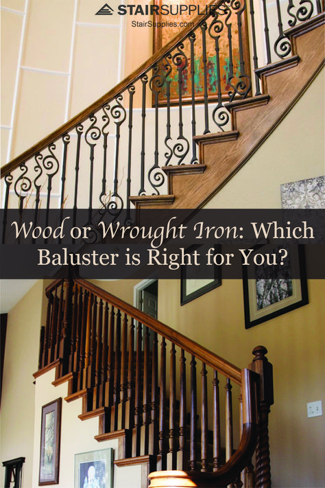 Balusters, or spindles, are an important part of a staircase, and there are many different kinds to choose from. But how do you know which is right for your project? We've put together a helpful blog post to help you decide. Just follow the pin to learn more about wood and wrought iron balusters.  #DIY #design #HomeRenovation #Interior #Renovation #InteriorDesign #StairSupplies #IronBaluster #staircase #staircaseideas #stairrailing #railing #railingsforstairs #railingideas #spindles How To Change Stair Spindles, Wrought Iron Balusters, Iron Balusters Stairs, Stairway Spindles, Bannister Update, French Porch, Diy Staircase Railing, Iron Spindle Staircase, Staircase Update