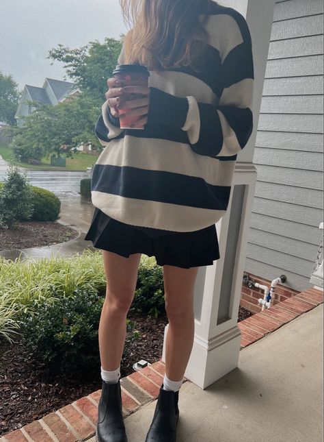 Sixth Form Outfits Doc Martens, Phoebe Skirt Brandy Melville, Brandy Melville Striped Sweater Outfit, Brandy Brianna Sweater, Brandy Striped Sweater Outfit, Striped Brandy Sweater, Brianna Sweater Brandy Outfit, Brianna Sweater Outfit, Brandy Sweater Outfit