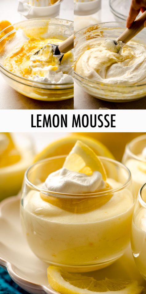 Simple Lemon Mousse, Light Lemon Desserts Recipes, Easy Mousse Dessert Recipes, Mini Lemon Dessert Cups, Light Pudding Desserts, Lemon Mousse Cups, Lemon Custard Desserts, Mouse Dessert Recipes, Light Lemon Desserts