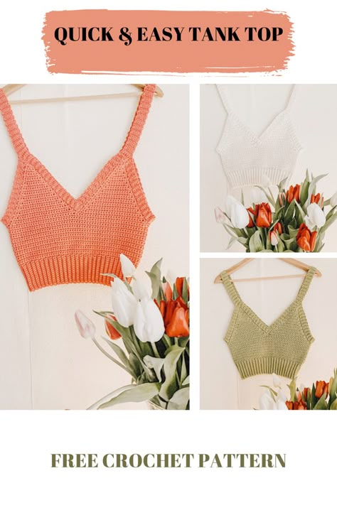 Free crochet pattern Fast Crochet Top Pattern, Scoop Neck Crochet Top Pattern, Crochet Top Quick, Crochet Patterns Tank Top, Quick And Easy Crochet Tops, Diy Crochet Top Pattern Free, Free Crochet Pattern Tank Top, Cute Crochet Top Ideas, Crochet Tops Free Patterns Easy Simple