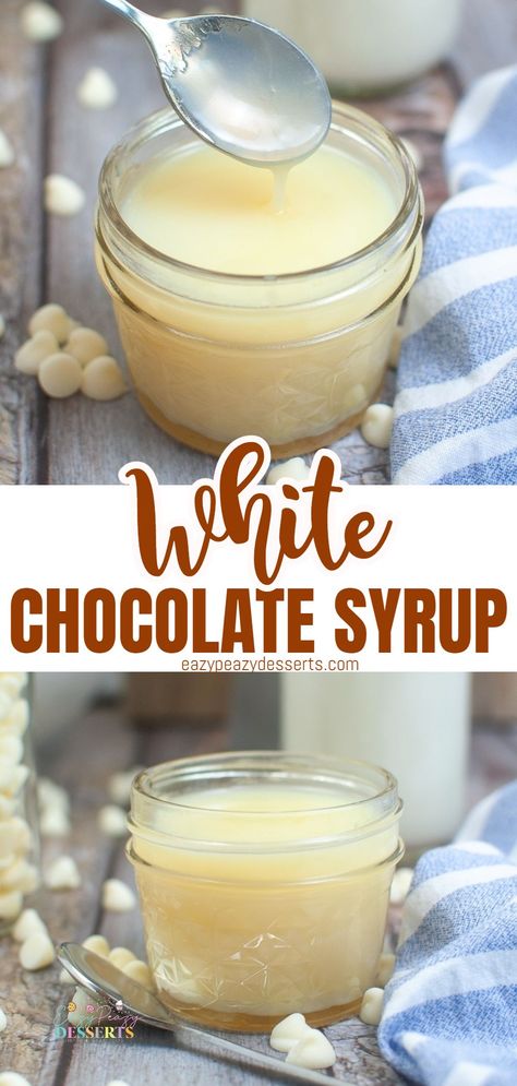 WHITE CHOCOLATE SYRUP FOR COFFEE White Chocolate Simple Syrup, White Chocolate Syrup For Coffee, Chocolate Syrup For Coffee, White Chocolate Coffee Syrup, Mocha Syrup Recipe, Syrups For Coffee, Coffee Sauce, Homemade Syrups, Syrup For Coffee