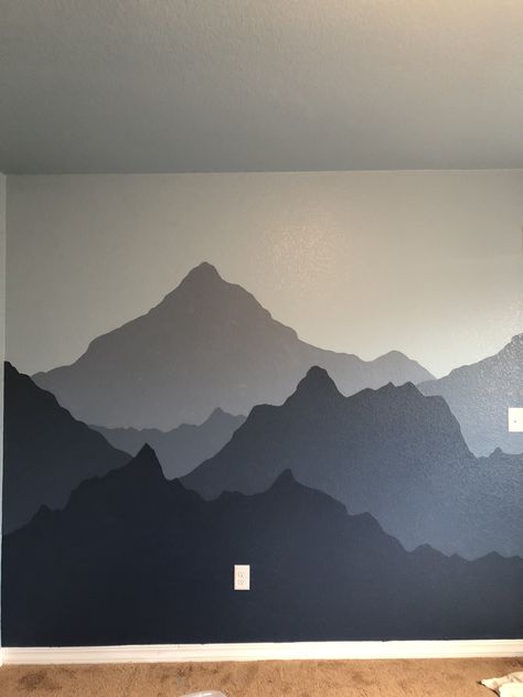 Ombre Mountain Painting, Mountain Range Nursery Wall, Grey Mountain Painting, Navy Mountain Nursery, Blue Mountain Wall Mural, Mountain Range Nursery, Mountain Range Wall Mural, Mountain Silhouette Wall Mural, Mountain Design On Wall