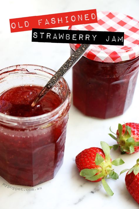 Old Fashioned Strawberry Jam recipe - Only 3 ingredients - No Pectin Strawberry Jam Without Pectin, Crafternoon Tea, Jam Without Pectin, Fruit Jam Recipes, Newfoundland Recipes, Cottagecore Recipes, Mango Jam, Recipe Strawberry, Strawberry Jam Recipe