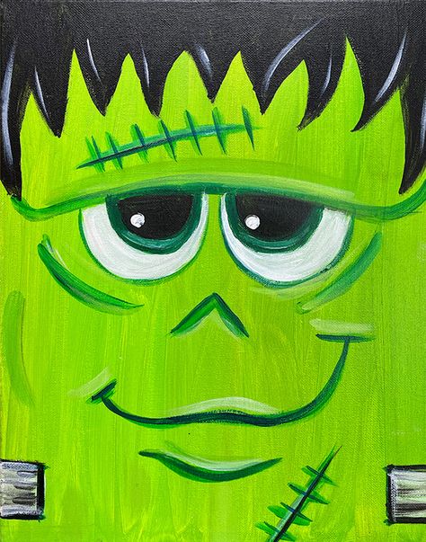 Chose your favorite piece from our painting gallery for your next event! Frankenstein Painting, Halloween Canvas Paintings, Halloween Canvas Art, Cute Easy Paintings, Fall Canvas Painting, Fall Canvas, Canvas Painting Tutorials, Painting Party, Kids Canvas