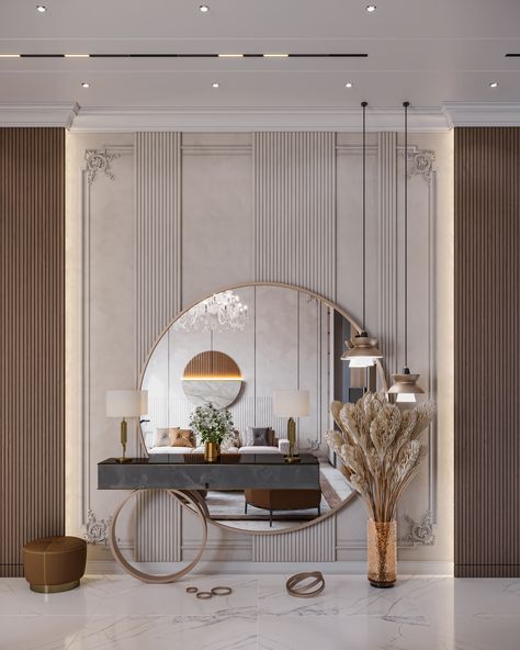 #interiordesign #livingroomdesign #design #architect Antre Design Modern, Mirror Console Table Entrance, Classic Foyer, Interior Art Deco, Luxury Houses Entrance, Dining Room Design Luxury, Trending Home Decor, Luxury Console, Office Interior Design Modern