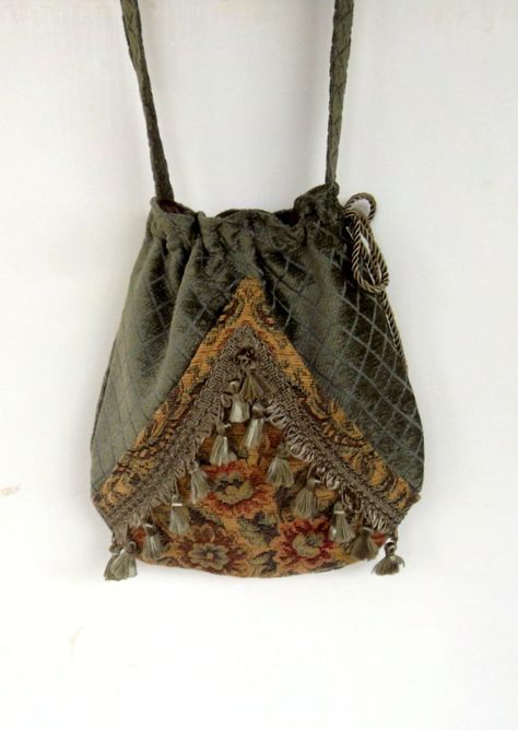 pallet and pattern ideas for the sage green purse... Gold Tapestry, Sage Green Floral, Bag Pocket, Bohemian Bags, Floral Bags, String Bag, Tassel Bag, Floral Tapestry, Mode Inspo