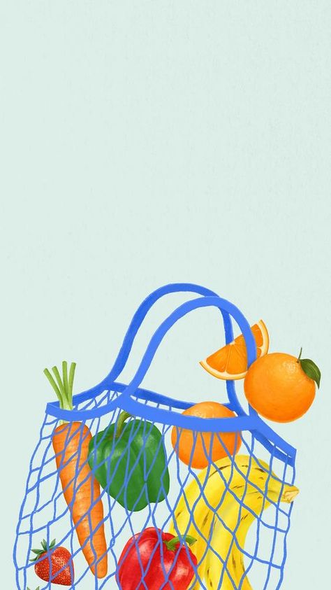 Shopping Bag Illustration, Grocery Healthy, 달력 디자인, Fruit Bag, Vegetable Illustration, Groceries App, Bag Illustration, Fruits Images, Food Illustration Art