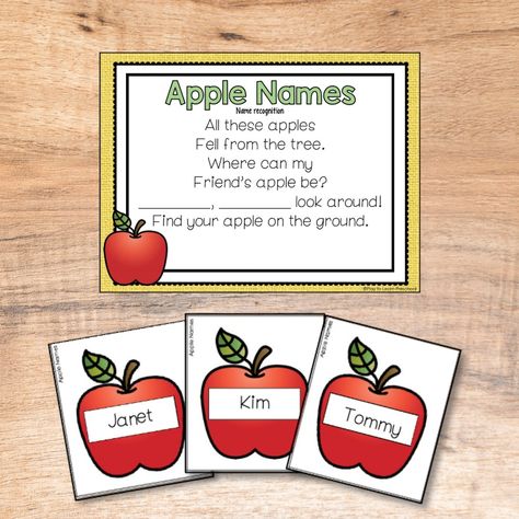 This F*R*E*E Apple Name Game is... - Play to Learn Preschool Apple Theme Games, Preschool Name Recognition, Name Activities Preschool, Play To Learn Preschool, Fall Lesson Plans, Preschool Names, Apple Preschool, Name Game, Fall Lessons