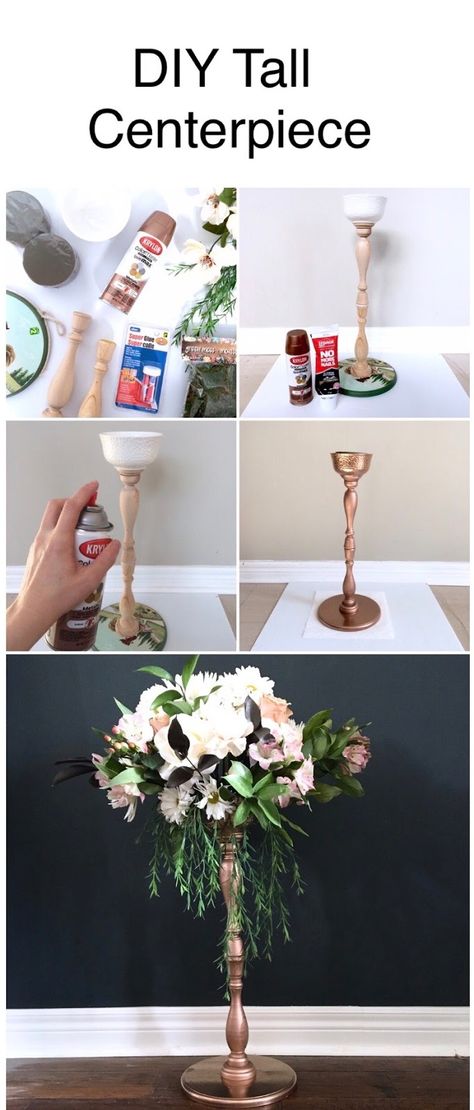 Diy Large Centerpieces Wedding, Cheap Elegant Centerpieces Diy, Tall Wedding Reception Centerpieces, Simple Tall Centerpieces Wedding, Diy Wedding Vases Centerpieces, Diy Flower Stand Centerpiece, Tall Wedding Centerpieces Diy Cheap, Diy Table Chandelier Centerpieces, Tall Table Centerpieces Diy