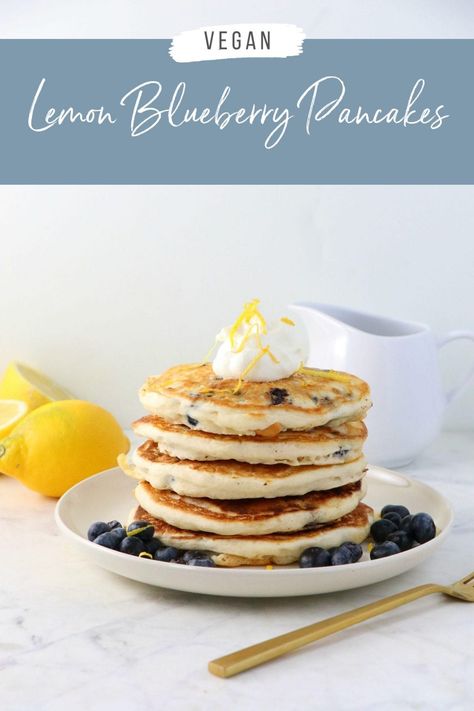 Vegan Lemon Blueberry Pancakes - Labeless Nutrition Vegan Blueberry Pancakes, Best Vegan Pancakes, Protein Bars Vegan, Lemon Blueberry Pancakes, Vegan Pancake, Lemon Pancakes, Blueberry Pancakes Recipe, Vegan Pancake Recipes, Best Pancake Recipe