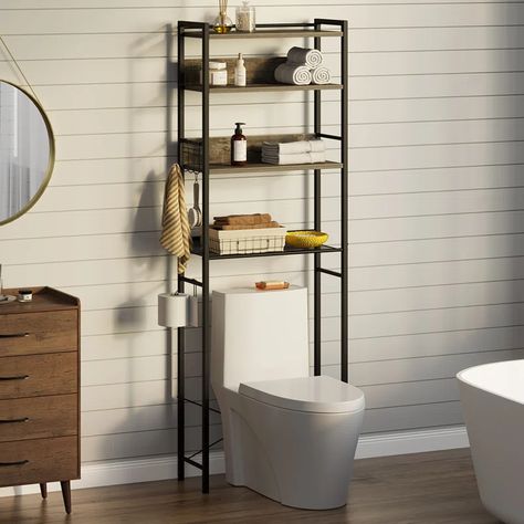 17 Stories Calirose Freestanding Over-the-Toilet Storage & Reviews | Wayfair Over The Toilet Rack, Freestanding Bathroom Storage, Over The Toilet Storage, Wood Shelving Units, Bathroom Space Saver, 4 Tier Shelf, Organizing Bathroom Cabinets, Freestanding Bathroom Cabinet, Over The Toilet