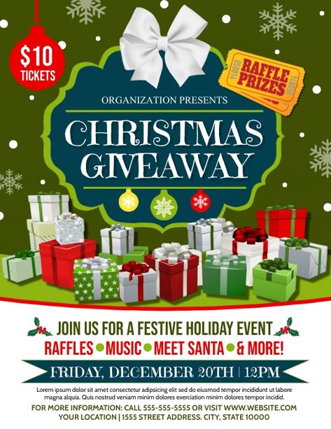 christmas giveaway event flyer, christmas raffle event flyer template, christmas holiday events, christmas gift giveaway, christmas flyers. Christmas Raffle, Giveaway Flyer, Product Posters, Christmas Giveaway, Meet Santa, Christmas Flyer, Christmas Giveaways, Template Christmas, Raffle Tickets