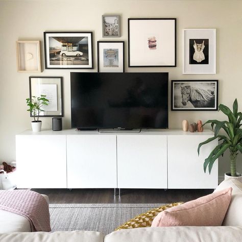 Wall Behind Tv Decor, Behind Tv Decor, Ikea Wall Art, Tv Gallery Wall, Bedroom Tv Wall, Black Tv, Tv Wall Decor, Tv Decor, Apartment Style