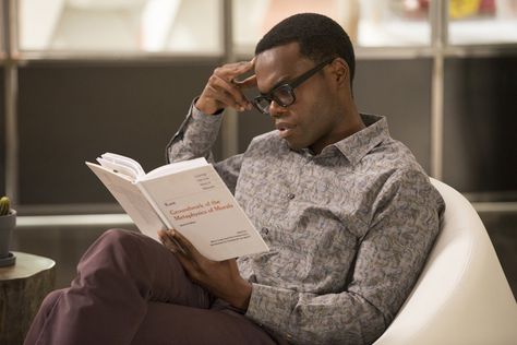 Literary References in The Good Place | Quirk Books : Publishers & Seekers of All Things Awesome The Good Place Chidi, Chidi Anagonye, William Jackson Harper, Top 100 Books, Kristen Bell, 100 Book, Andrew Garfield, Everything Is Fine, Tv Characters