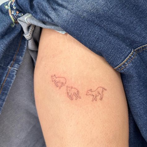 @divine.dust_ 99 And 1 Sheep Tattoo, Cute Ram Tattoo, Small Lamb Tattoo, Cutesie Tattoos, Lamb Tattoo Christian, Three Sibling Tattoos, Tattoos Siblings, Lamb Tattoo, Goat Tattoo