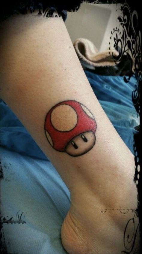 Toad From Mario Tattoo, Super Mario Mushroom Tattoo, Mario Toad Tattoo, Toad Tattoo Mario, Mario Mushroom Tattoo, Mario Tattoo Ideas, Mario Tattoos, Super Mario Tattoo, Cartoon Flash