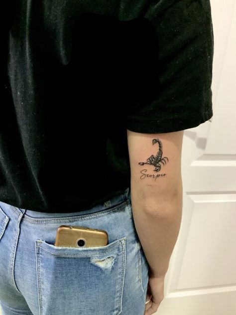 Scorpio Tattoo Minimalist, Cute Scorpion Tattoo, Scorpio Tattoo Ideas, Tattoo Avant Bras, Spiritual Elements, Scorpio Zodiac Tattoos, Herren Hand Tattoos, Horoscope Tattoos, Saved Tattoo