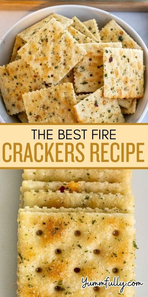 Transform bland-tasting saltine crackers into perfectly-seasoned, spicy, no-bake Fire Crackers! You will love how amazing they taste and how they will elevate any dip or charcuterie board for your next get-together. All you need is ranch dressing, avocado oil, garlic powder, and crushed red pepper flakes. No cooking is required! Spicy Saltine Crackers, Ranch Crackers Recipe, Fire Crackers Recipe, Seasoned Saltine Crackers, New Appetizers, Saltine Cracker Recipes, Spicy Crackers, Ranch Crackers, Homemade Crackers Recipe