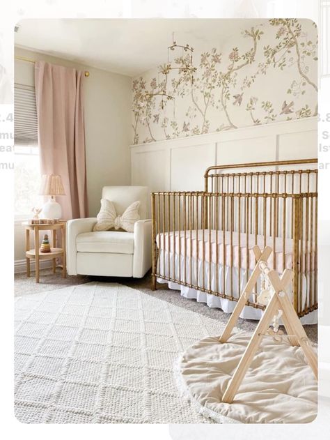 Gold Crib Nursery, Outdoor Oasis Ideas, Nursery Room Diy, Organization Nursery, Furniture Nursery, Luxury Baby Room, Kids Room Ideas, Nursery Accent Wall, Designer Bedroom