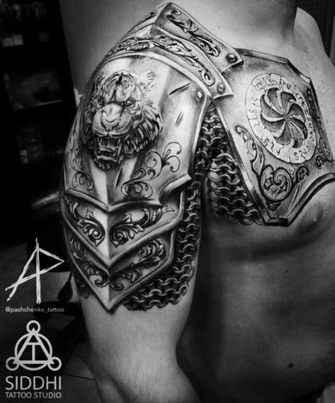 Armor Sleeve Tattoo, Armor Of God Tattoo, Armour Tattoo, Shoulder Armor Tattoo, Body Armor Tattoo, Knight Tattoo, Armor Tattoo, Warrior Tattoos, Geniale Tattoos