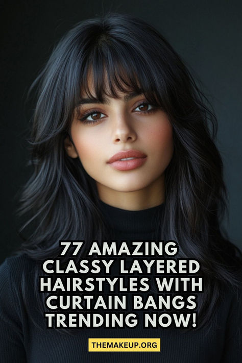 77 Amazing Classy Layered Hairstyles With Curtain Bangs Trending Now + Essential Care Tips Bangs For Long Hair Straight, How To Style Long Hair With Curtain Bangs, Fringe And Curtain Bangs, Long Black Hair With Curtain Bangs, Layers For Long Hair With Curtain Bangs, Face Frame Curtain Bangs, Face Framing Bangs Long Hair, Curtain Bangs For Medium Hair, Mid Length Hair With Curtain Bangs