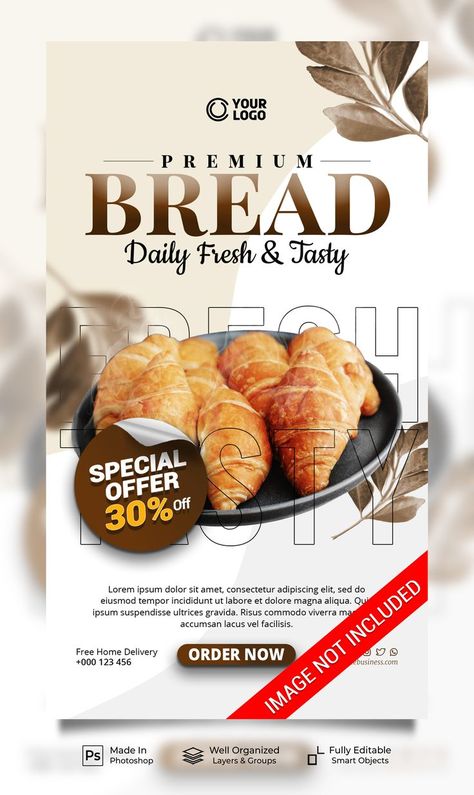 Bakery Promotion Poster, Bread Banner Design, Pastry Poster Design, Bread Poster Design, Menu Cover Design, Flour Bakery, Product Poster, Pastry Design, Baguette Bread