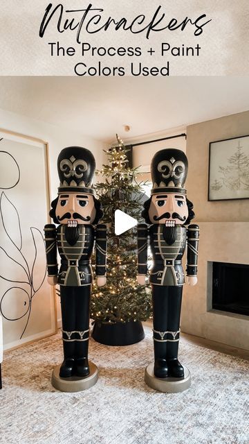 Tall Nutcracker Christmas Diy, Holiday Time 75 Inch Nutcracker, Painted Nutcracker Diy Walmart, Nutcracker Entryway, Repaint Nutcracker, Spray Painted Nutcracker, Neutral Painted Nutcracker, Christmas Decor Ideas With Nutcrackers, Diy Outdoor Nutcracker Christmas Decor