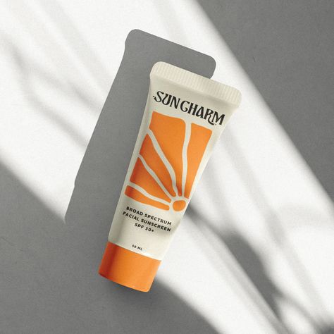 A bright sunscreen tube packaging design for a sunscreen brand. Luxury Sunscreen Packaging, Cute Sunscreen Packaging, Sunscreen Branding Design, Sunscreen Bottle Design, Sunscreen Packaging Ideas, Spf Packaging Design, Sunscreen Package Design, Sun Screen Packaging Design, Sunscreen Graphic Design