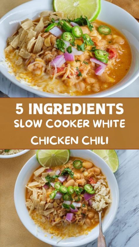 5 Ingredient Slow Cooker White Chicken Chili Pampered Chef White Chicken Chili, White Chicken Chili For A Crowd, Easy Chicken Soup Recipes 5 Ingredients, White Bean Chicken Chili Crockpot, Ground Chicken Chili, Slow Cooker White Chicken Chili, Chicken Beans, White Chicken Chili Slow Cooker, White Chicken Chili Recipe