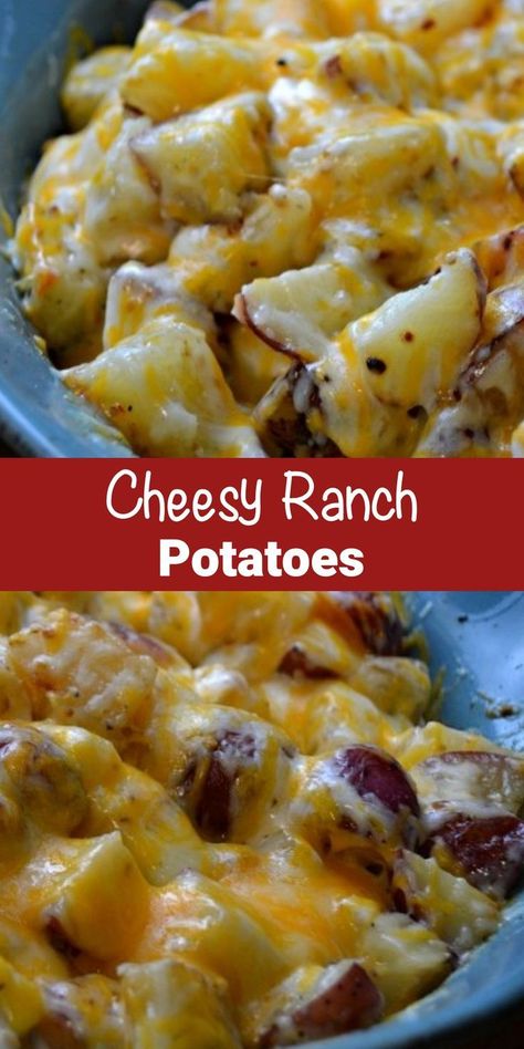 Jul 27, 2023 - Cheesy Ranch Potatoes Recipe - these are my favorite potato recipe ever! You only need 3 ingredients & everyone who eats it RAVES about how delicious it is! Easy And Cheesy Ranch Baked Potatoes, Ranch Potato Casserole Recipes, Potato Ranch Recipes, Ranch Red Potato Recipes, Ranch Potatoes Casserole, Baked Cheesy Potatoes Easy, Easy Cheesy Ranch Potatoes, Cheesy Ranch Potatoes Crockpot, Bacon Cheddar Ranch Potatoes