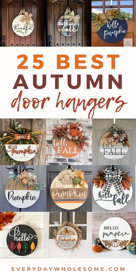 Fall Signs For Front Door, Fall Wood Wreaths For Front Door, Fall Door Hangers Wooden Pumpkin, Happy Fall Door Hanger, Fall Wood Rounds Diy, Simple Fall Door Hangers, Wooden Circle Signs Diy Front Porch, Fall Sign Ideas Diy, Pumpkin Wooden Door Hangers