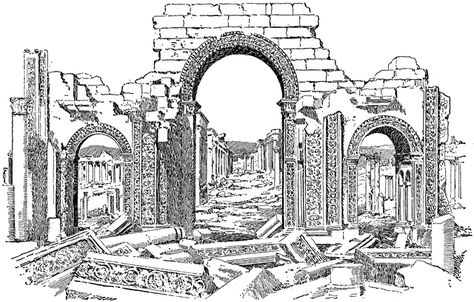 Ruins of Palmyra Ruins Illustration, Ruins Drawing, Atmosphere Drawing, Fantasy Cartography, Map Game, Powerful Witch, Ruined City, Temple Ruins, City Drawing