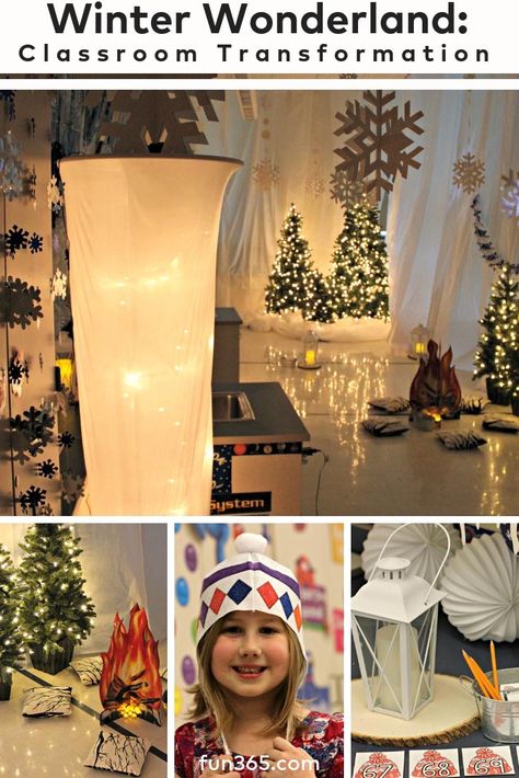 Bring winter weather into your classroom with this awesome classroom transformation. The kids will love coming into the classroom to find this winter wonderland waiting for them. Classroom Winter Wonderland Decorations, Winter Wonderland Elementary School, Winter Wonderland Classroom Transformation, Classroom Winter Wonderland, Winter Classroom Transformation, Christmas Classroom Transformation, Christmas Library Decor, Winter Wonderland Classroom Decorations, Winter Wonderland School Hallway