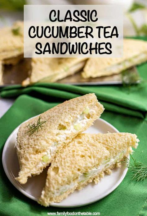 Classic cucumber tea sandwiches are easy to make, soft and creamy, and a perfect dainty little bite to serve at tea time! #teatime #teasandwiches #cucumber Cucumber Cream Cheese Sandwiches, Cucumber Tea, Cream Cheese Sandwiches, Cucumber Tea Sandwiches, Tea Sandwiches Recipes, Croissant Sandwich, Tea Time Food, Cucumber Sandwiches, Tea Party Food