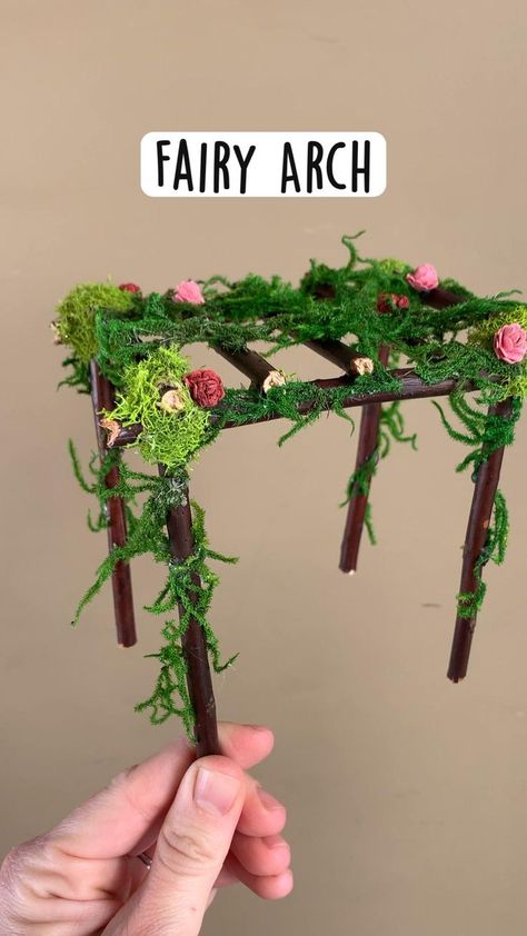 Fairy Arch in 2022 | Fairy garden diy, Miniature fairy gardens, Fairy garden Diy Fairy Village Ideas, Fairy Garden Tutorial, All Natural Fairy Houses, Fairy Garden Signs Diy, Things To Make Out Of Sticks, Small Fairy Garden Ideas Diy, Easy Fairy House Diy, Fairy Garden Inspiration, Diy Fairy Garden Ideas Homemade Simple