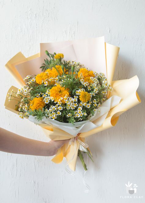 Marigold And Eucalyptus, Large Sunflower Arrangements, Seasonal Flower Arrangements, Marigold Bridal Bouquet, Marigolds Bouquet, Marigold Wedding Bouquet, Marigold Flower Arrangements, Marigold Flower Bouquet, Mums Bouquet