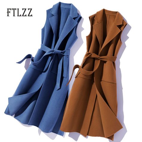 New 2020 Spring Autumn Sleeveless Vest Women Slim With Blet Meidum Long Outerwear Elegant Turn Down Collar Woman Vests Mujer Material: Polyester Model Number: pd Closure Type: None Decoration: Sashes Pattern Type: Solid Clothing Length: Long Collar: V-Neck Style: Office Lady Long Waistcoat, Sleeveless Coat, Summer Vest, Winter Vest, Belted Cardigan, Long Vests, Vest Coat, Sleeveless Jacket, Woolen Coat