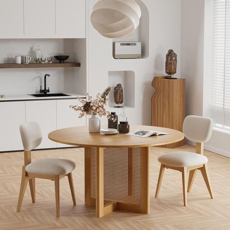 Solid Wood 52'' Round Dining Table for 6 People Nordic style - 52*52*30 - On Sale - Bed Bath & Beyond - 40167174 Small Dining Table Ideas, Dining Table For 6 People, Midcentury Modern Kitchen Table, Round Dining Table For 6, Small Dining Table Apartment, Table For 6 People, Japandi Dining, Dining Table Small, Kitchen Table Oak