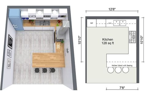 Kitchen-Design-Tips-RoomSketcher- 2D-3D-Floor-Plan-of-Kitchen-Layout Kitchen Plans Layout, Small Kitchen Floor Plans, Floor Plan App, Closed Kitchen Design, Small Kitchen Design Layout, Kitchen Design Tips, Kitchen Floor Plan, Kitchen Layout Plans, Small Kitchen Layouts