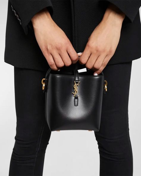 Saint Laurent Le 37 Mini YSL Bucket Bag in Smooth Leather | Neiman Marcus Ysl Le 37, Ysl Bag 2022, Ysl Cassandra Mini, Ysl Mini Bag, Ysl Bucket Bag, Luxury Mini Bag, Delvaux Bag, Black Bucket Bag, Dress Fancy