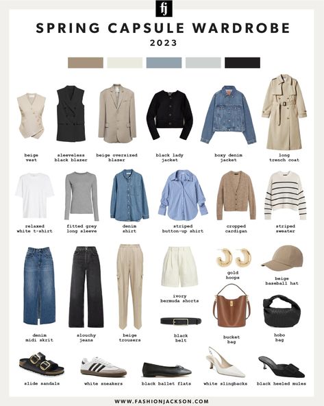 Spring Weekend Capsule Wardrobe, Cool Toned Capsule Wardrobe, Chic Spring Outfits 2023, Travel Capsule Wardrobe Spring, 2023 Spring Outfits, Capsule 2023, Spring Fashion Essentials, Business Casual Spring, Summer Work Outfits Office