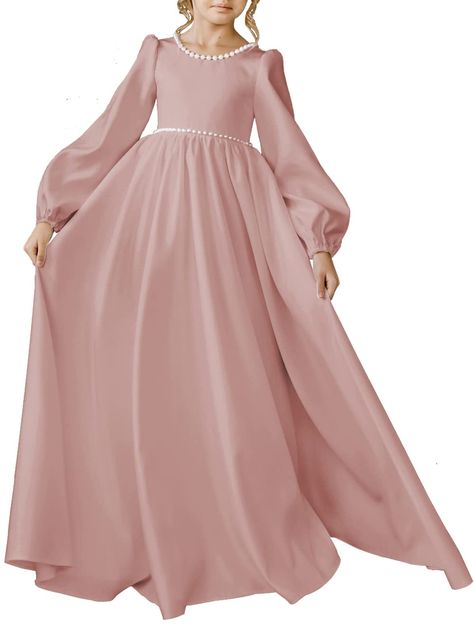 PRICES MAY VARY. Glossy Satin Imported Zipper closure Hand Wash Only 💖 【High Quality Fabrics】 Flower Girl Dress for Wedding are made of glossy satin, comfortable and skin-friendly, perfect for your litttle princess. 💖【Princess Style Design】 This Pageant Dresses for Girls features O-neck, Long sleeve, Lantern sleeve, Big swing, High waist, Beaded, Backless, a large satin Bow-knot on the back adds a touch of elegance and nobility to your princess. Perfect for toddler girls/ little girls/teen gir Dresses For Kids 9-10 Long, Flower Girl Dresses For Teens, Satin Dresses For Kids, Kids Satin Dress, Flower Girl Dresses Long Sleeve, Flowers Girl Dresses, Girls Dress Design, Wedding Dress For Girls, Satin Fabric Dress